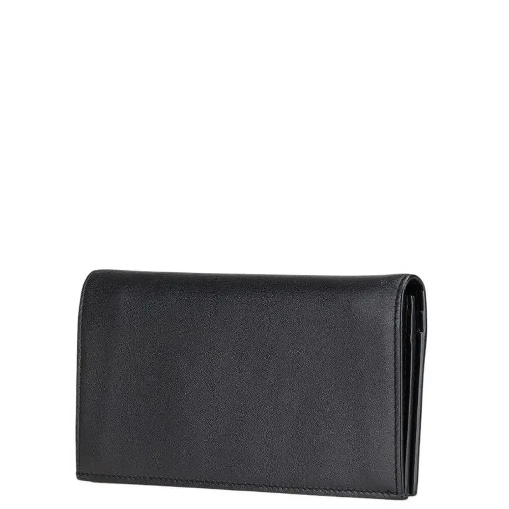 Salvatore Ferragamo Leather Double Gancini Long Wallet Black